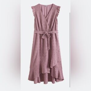 Dusty Purple Faux Wrap Flutter Sleeve Maxi
